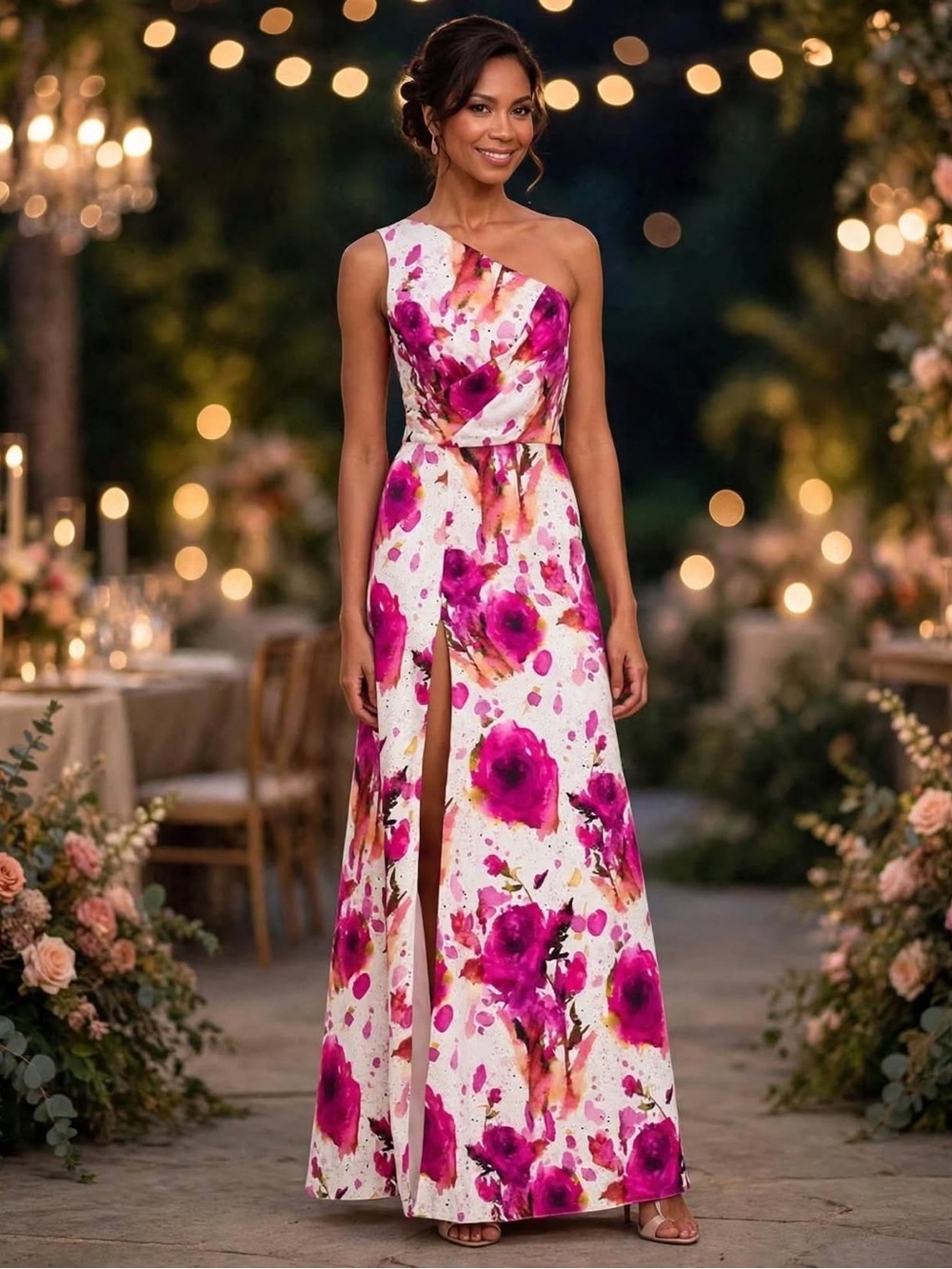Black Halo One-Shoulder Pink Floral Dress size 14 NWT.